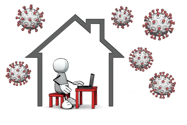 Little Sketchy Man Home Office Protect Virus Infection — Stock Photo, Image