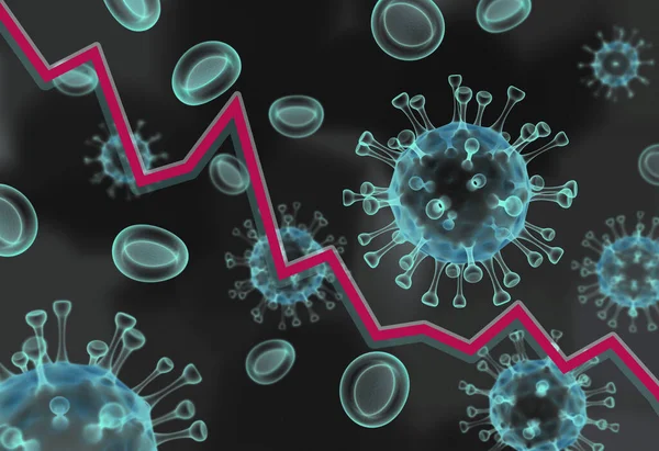 Ilustração Gráfico Para Baixo Com Vírus Recessão Economia — Fotografia de Stock