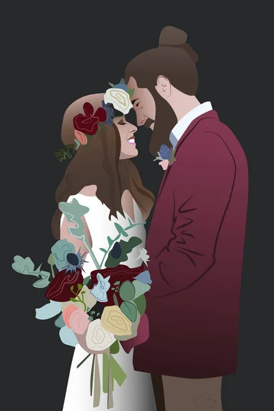 Braut Bräutigam Bouquet Verlobung — Stockvektor