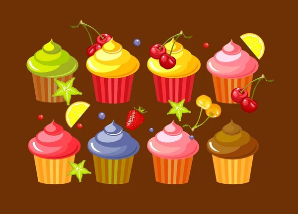 Set fruit cupcakes — Stock Vector
