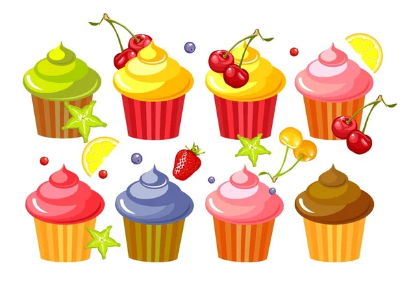 Set fruit cupcakes — Stock Vector