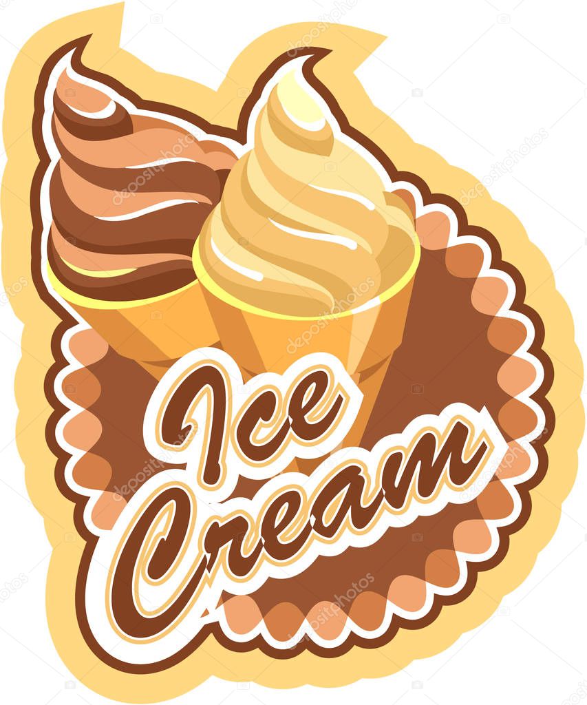 Fruit ice cream, label, icon, isolated on white background