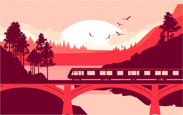 Tren Köprüsü nehir — Stok Vektör