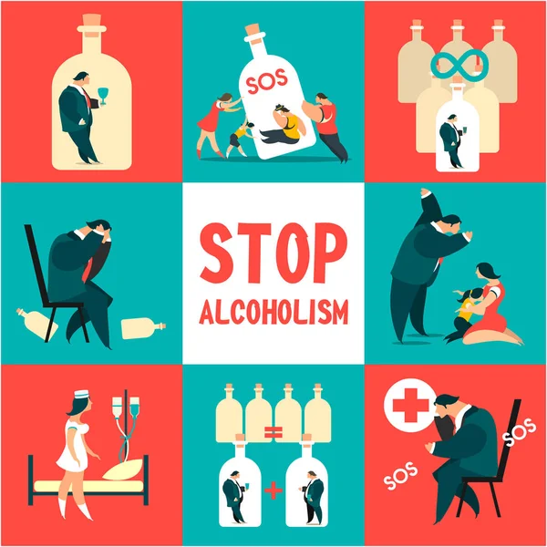 Problém alkoholismu sada ikon — Stockový vektor