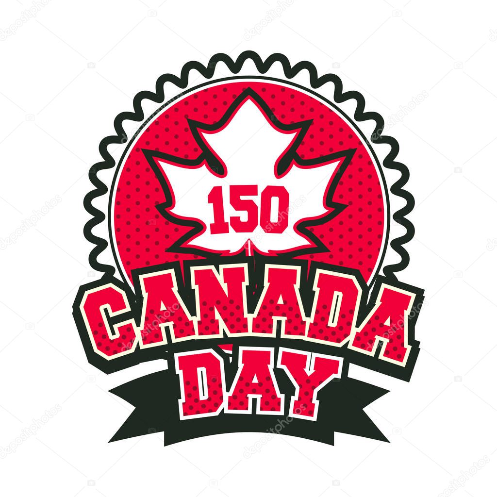 Vector illustration 150 years old with canada badge badge on white background