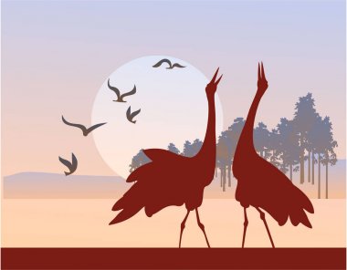 Silhouette of birds sunset clipart