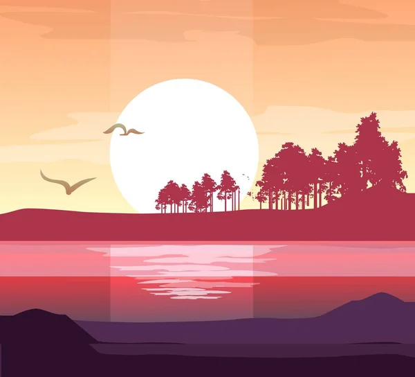 Sunset by the river — Stock Vector