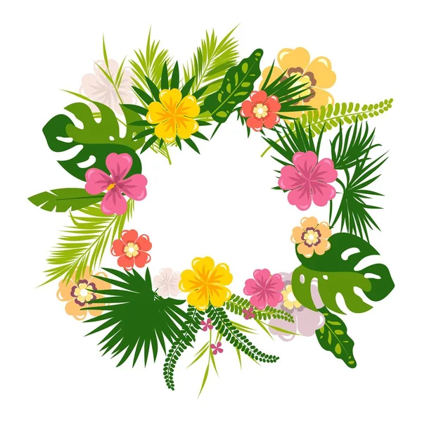 花圈的热带植物与花 — 图库矢量图片