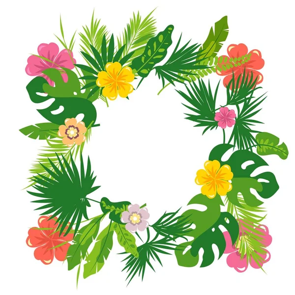 Wreath of tropical plants flowers — Stock Vector