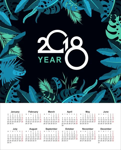 Tropischer Kalender 2018 — Stockvektor