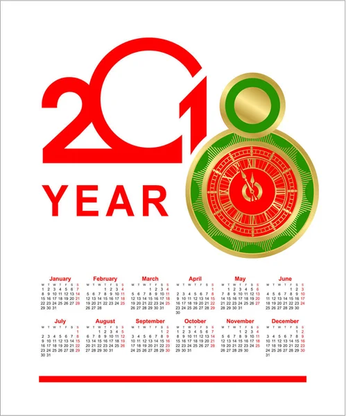 Часовой календарь 2018 — стоковый вектор