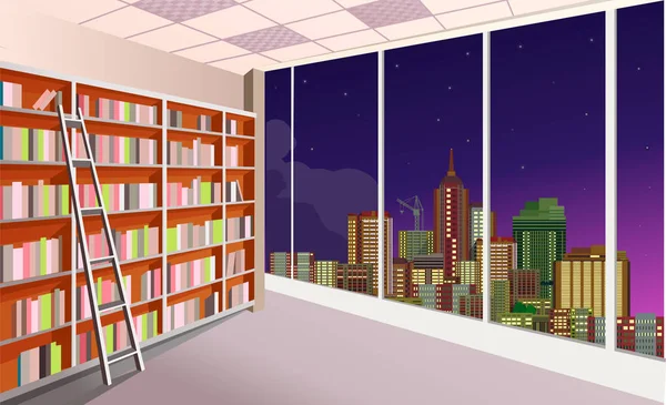Library bookshelves interior — Stock Vector