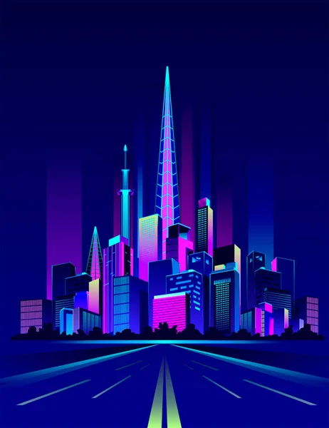 Gece Neon şehir — Stok Vektör