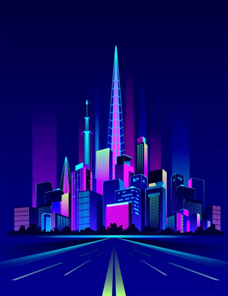 Notte Neon City — Vettoriale Stock