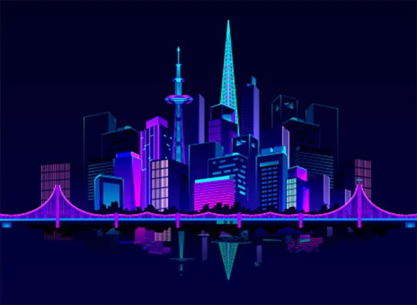 Noche Neon City — Archivo Imágenes Vectoriales