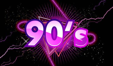 90 'ların neon ışıklı retro pankartı