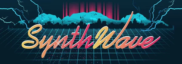 Synthwave κυβερνοτοπίο με πλέγμα λέιζερ — Διανυσματικό Αρχείο