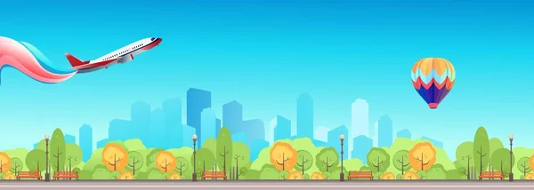 Horizontal Banner Daytime City Landscape Panoramic View City Vector Illustration — Stock Vector