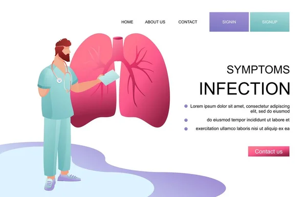 Estirpe Vírus Covid Médico Mídia Notifica Sobre Perigo Ficar Pneumonia — Vetor de Stock