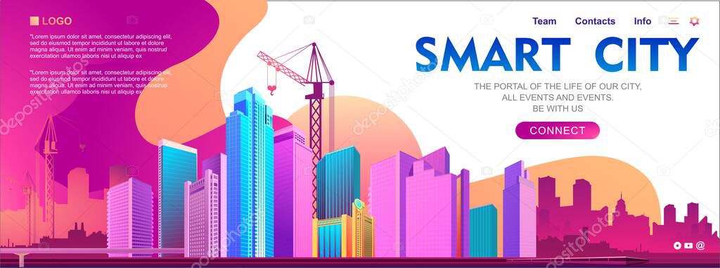 Conceptual banner, futuristic abstract city, high-rise buildings, streets, cityscape, template for web design and home page interface, vector illustration
