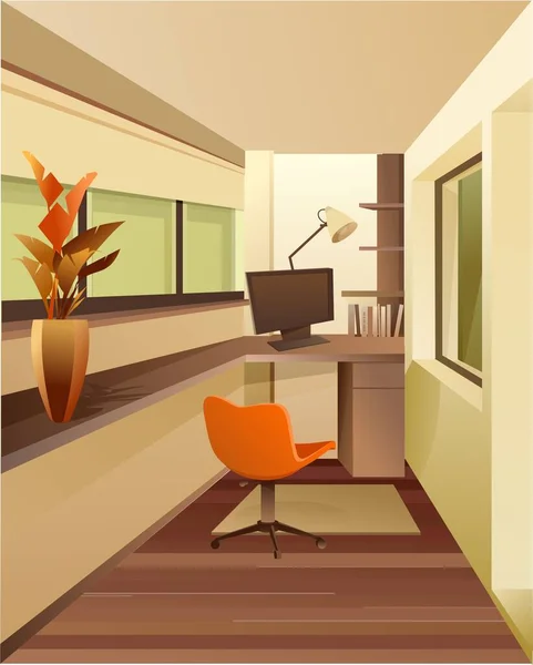 バルコニーワークルームに配置されたインテリアワークスペースは 自宅で快適な仕事のための隔離された静かなスペースフリーランスのベクトル垂直イラストフラットデザイン — ストックベクタ