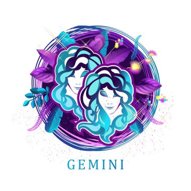 Sihirli yıldız falının vektör çizimi 60 'ların Gemini stili, beyaz arka planda izole edilmiş parlak hippi sanatı