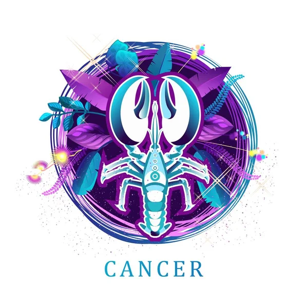 Vektor Illustration Magi Horoskop Tecken Cancer Stil Talet Ljus Hippie — Stock vektor