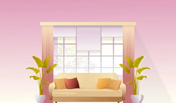 Innengestaltung Eines Ruheplatzes Wohnzimmer Flur Ein Sofa Fenster Horizontale Vektorillustration — Stockvektor