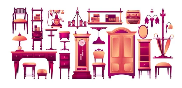 Vector Collection Antique Furniture Creating Interior Office Home Office Isolated — Stock Vector
