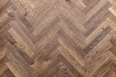 Döşeme, meşe, eski, ringa balığı desenli.