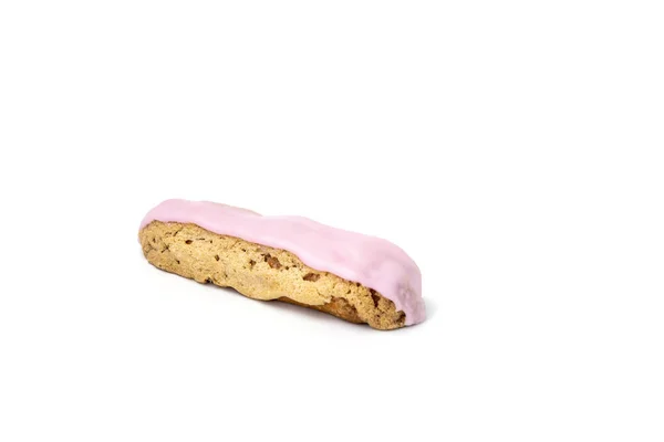 Eclairs Cake Pink Icing White Background — Stock Photo, Image