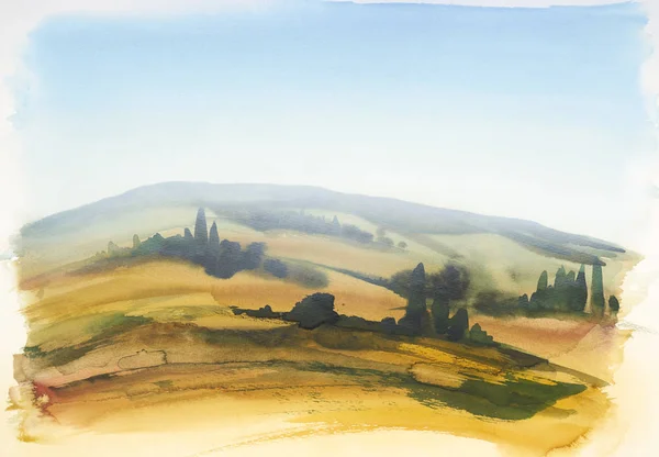 Tuscany akvarellmålning — Stockfoto