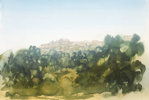 Tuscany watercolor painting — Stock Photo, Image