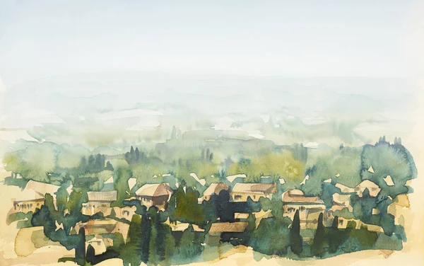 Tuscany watercolor painting — Stock Photo, Image