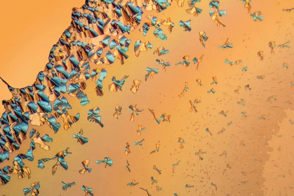 Mikroskopische Aufnahme mit bunten Mikrokristallen im polarisierten Licht — Stockfoto