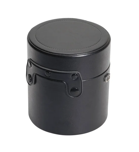 Round black leather box — Stock Photo, Image