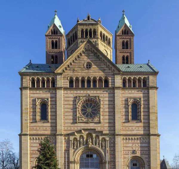 Tomada Frontal Catedral Speyer Localizada Speyer Alemanha Noite — Fotografia de Stock