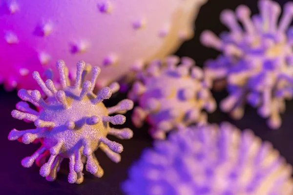 Afbeelding Van Enkele Kleurrijke Verlichte Symbolische Virussen Donkere Rug — Stockfoto