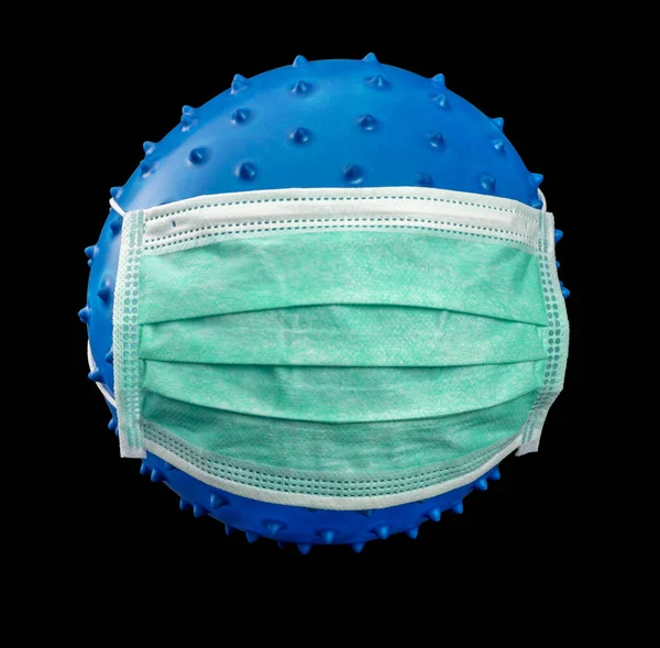 Bild Eines Symbolischen Blauen Virus Mit Einer Gesichtsmaske Auf Schwarzem — Stockfoto