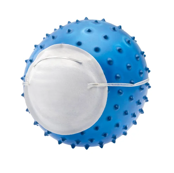 Bild Eines Symbolischen Blauen Virus Mit Einer Gesichtsmaske Weißem Rücken — Stockfoto