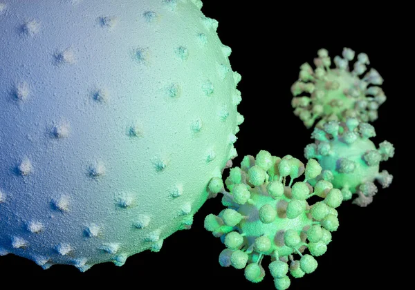 Image Certains Virus Symboliques Illuminés Colorés Dans Dos Sombre — Photo