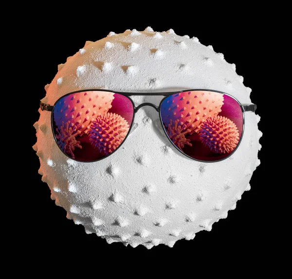 Nahaufnahme Die Einen Symbolischen Virus Mit Sonnenbrille Dunklen Rücken Zeigt — Stockfoto