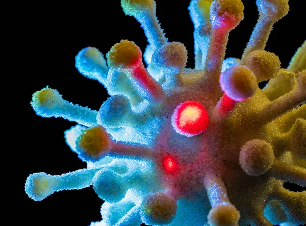 Detail Van Een Kleurrijk Verlicht Symbolisch Virus Donkere Rug — Stockfoto