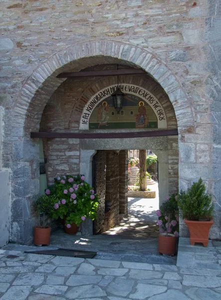 Entrance Evangelistria Monastery Located Skiathos Which One Greek Sporades Islands — Stock Photo, Image