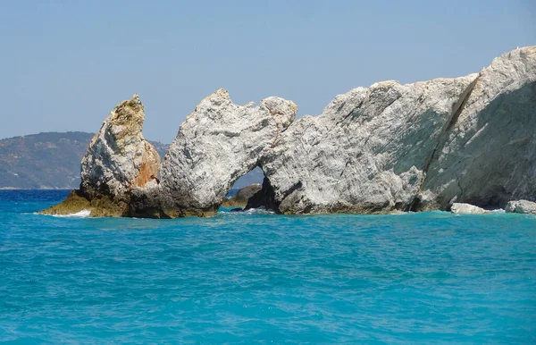Formazione Rocciosa Soleggiata Intorno Alla Spiaggia Lalaria Skiathos Una Delle — Foto Stock