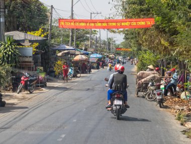 Mekong Nehri Deltası 'ndaki pazar tezgahları An Dinh, Vietnam