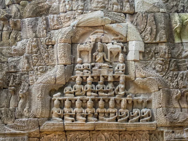 Γλυπτά Bas Relief Στο Ναό Prohm Siem Reap Καμπότζη — Φωτογραφία Αρχείου