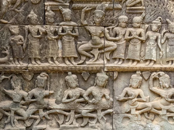 Γλυπτά Bas Relief Στο Ναό Prohm Siem Reap Καμπότζη — Φωτογραφία Αρχείου