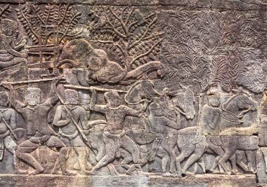 'Khmer ordusu yolda' Angkor Thom 'daki Bayon Tapınağı' ndan bir sahne - Siem Reap, Kamboçya