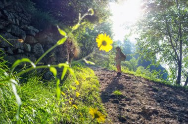 doğada kadın uzun yürüyüşe çıkan kimse